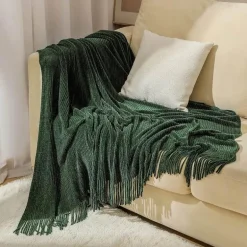 Chenille-Strickdecke – weicher, kühlender Sofabezug mit Quasten am Bettende