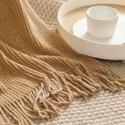 Chenille-Strickdecke – weicher, kühlender Sofabezug mit Quasten am Bettende