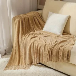 Chenille-Strickdecke – weicher, kühlender Sofabezug mit Quasten am Bettende