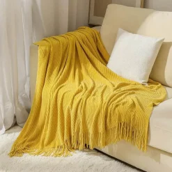 Chenille-Strickdecke – weicher, kühlender Sofabezug mit Quasten am Bettende