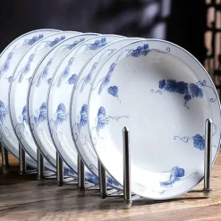 Chinesische blau-weiße Gemüseteller und Reissuppenschüsseln aus Porzellan - 2er-Set