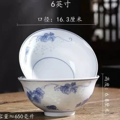 Chinesische blau-weiße Gemüseteller und Reissuppenschüsseln aus Porzellan - 2er-Set