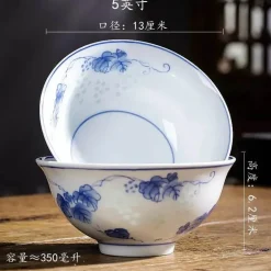 Chinesische blau-weiße Gemüseteller und Reissuppenschüsseln aus Porzellan - 2er-Set