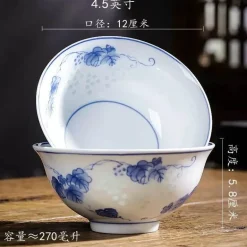 Chinesische blau-weiße Gemüseteller und Reissuppenschüsseln aus Porzellan - 2er-Set