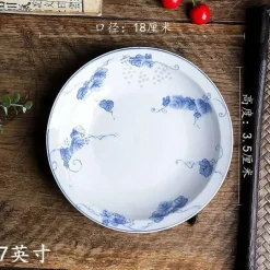 Chinesische blau-weiße Gemüseteller und Reissuppenschüsseln aus Porzellan - 2er-Set