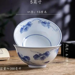 Chinesische blau-weiße Gemüseteller und Reissuppenschüsseln aus Porzellan - 2er-Set