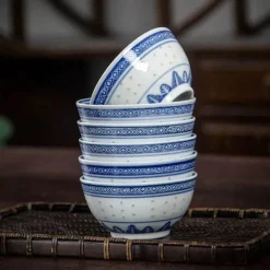 Chinesische Orchideen-Drachenschale – Traditionelle Dessertschale aus blau-weißem Porzellan