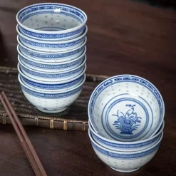 Chinesische Orchideen-Drachenschale – Traditionelle Dessertschale aus blau-weißem Porzellan