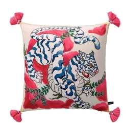 Chinoiserie Zebra Kissenbezug - Dekoratives Pfingstrosen Quastenkissen