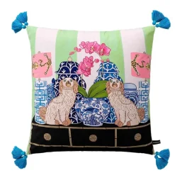 Chinoiserie Zebra Kissenbezug - Dekoratives Pfingstrosen Quastenkissen