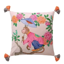 Chinoiserie Zebra Kissenbezug - Dekoratives Pfingstrosen Quastenkissen