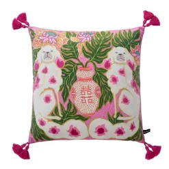 Chinoiserie Zebra Kissenbezug - Dekoratives Pfingstrosen Quastenkissen