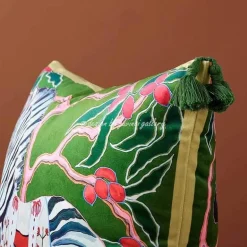Chinoiserie Zebra Kissenbezug - Dekoratives Pfingstrosen Quastenkissen