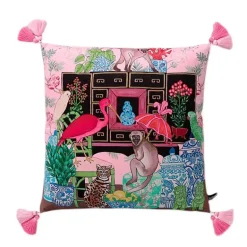 Chinoiserie Zebra Kissenbezug - Dekoratives Pfingstrosen Quastenkissen