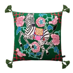 Chinoiserie Zebra Kissenbezug - Dekoratives Pfingstrosen Quastenkissen