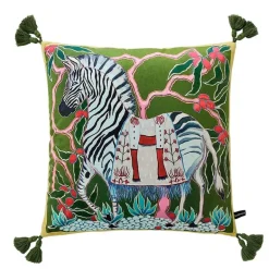 Chinoiserie Zebra Kissenbezug - Dekoratives Pfingstrosen Quastenkissen