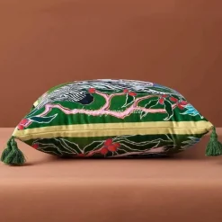 Chinoiserie Zebra Kissenbezug - Dekoratives Pfingstrosen Quastenkissen