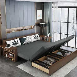Compact Wooden Sofa Bed - Multifunctional Minimalist Design