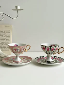 Court Style Latte Cappuccino-Tassen-Set mit Untertasse – Elegantes Teetassen-Set