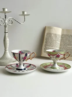 Court Style Latte Cappuccino-Tassen-Set mit Untertasse – Elegantes Teetassen-Set