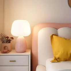 Cremefarbene Pilz-Tischlampe – Moderne rustikale Leuchte