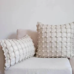 Cremeweiß karierter 3D-Kissenbezug mit Luftpolstern – leichter luxuriöser dekorativer Kissenbezug