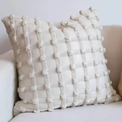 Cremeweiß karierter 3D-Kissenbezug mit Luftpolstern – leichter luxuriöser dekorativer Kissenbezug