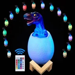 3D Dinosaur Egg Night Light - Colorful Remote Control Bedside Lamp