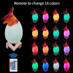 3D Dinosaur Egg Night Light - Colorful Remote Control Bedside Lamp