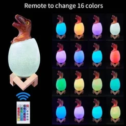 3D Dinosaur Egg Night Light - Colorful Remote Control Bedside Lamp