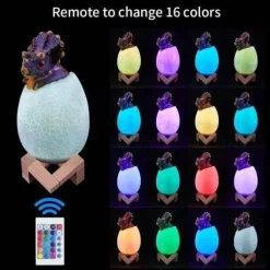 3D Dinosaur Egg Night Light - Colorful Remote Control Bedside Lamp