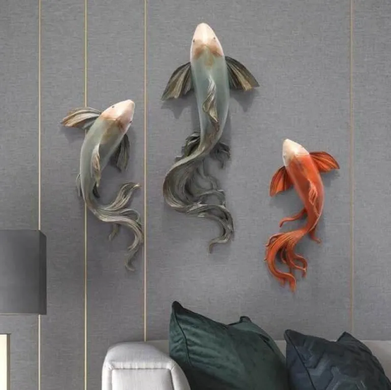 3D Fisch Wandaufkleber - Modernes Feng Shui Harz Dekor