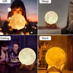 3D Moon Night Lamp - Rechargeable LED Touch Light