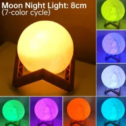 3D Moon Night Lamp - Rechargeable LED Touch Light