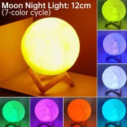 3D Moon Night Lamp - Rechargeable LED Touch Light