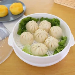 Dampfgarer-Schüssel für die Mikrowelle – runder Heizbehälter mit Deckel