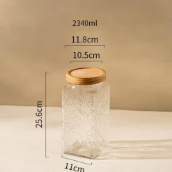 Dekoratives Vorratsglas aus Glas – quadratischer Küchen-Organizer mit Prägung