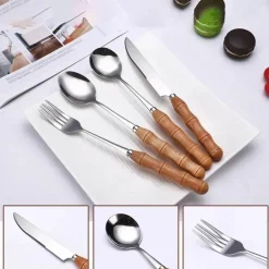 Dessertbesteck-Set aus Edelstahl mit eleganten Holzgriffen