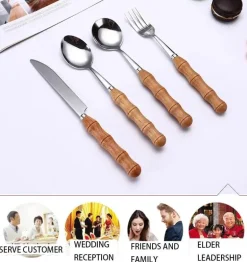 Dessertbesteck-Set aus Edelstahl mit eleganten Holzgriffen