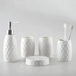 Diamond Pattern Ceramic Bathroom Set - Elegant Bath Accessories