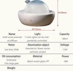 Diffusor für ätherische Öle aus Glas mit Basis aus echtem Holz, Aromatherapie-Diffusor