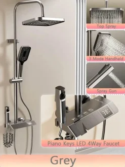 Digital Shower Set - Elegant Rain Shower Head with Temperature Display