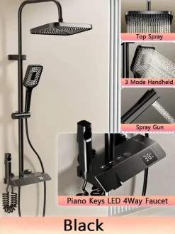 Digital Shower Set - Elegant Rain Shower Head with Temperature Display
