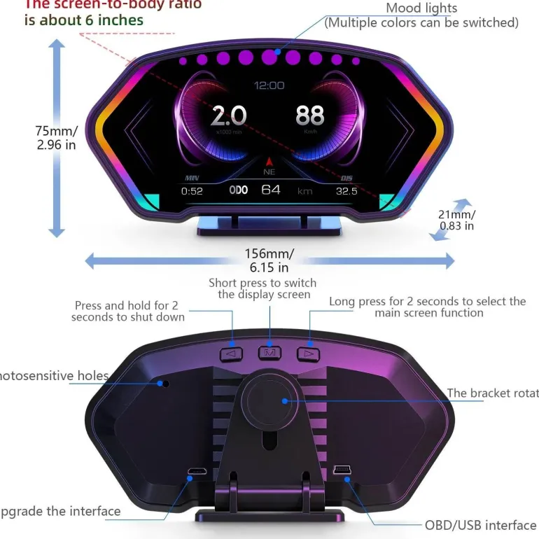 Digitaler Tachometer mit Head-Up-Display fürs Auto – Crystal Speed Monitoring Device