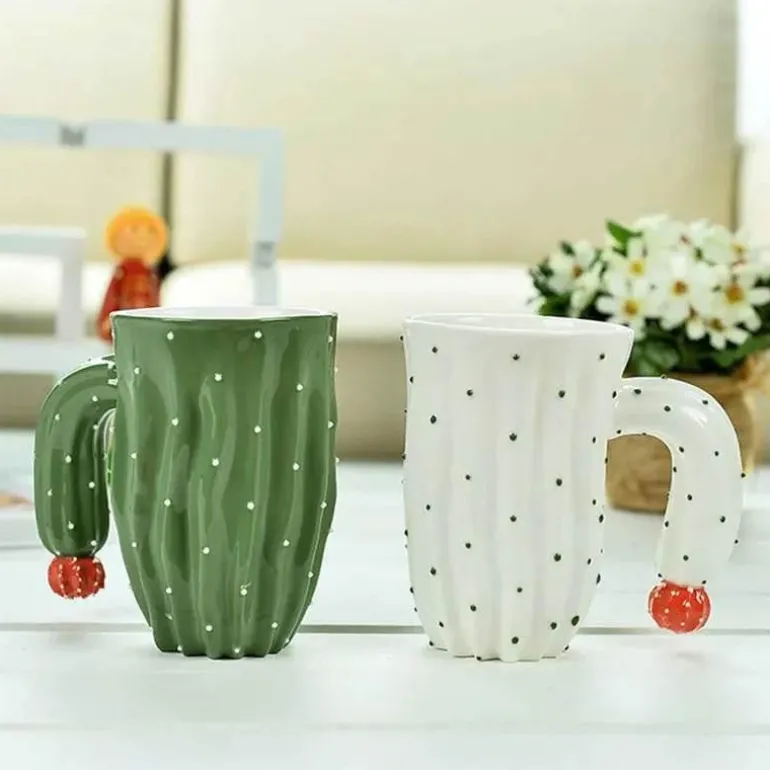 3D-Kaktus-Keramiktasse – einzigartige Kaffee-/Teetasse mit besonderem Henkel