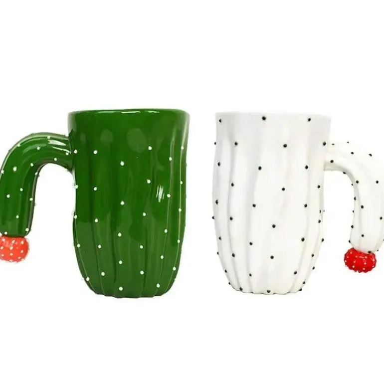 3D-Kaktus-Keramiktasse – einzigartige Kaffee-/Teetasse mit besonderem Henkel