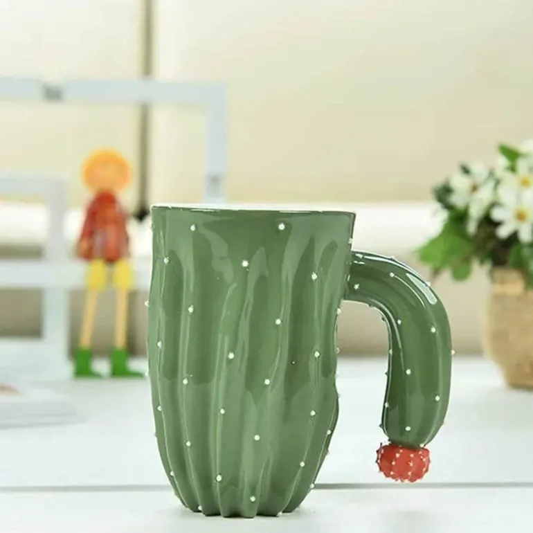 3D-Kaktus-Keramiktasse – einzigartige Kaffee-/Teetasse mit besonderem Henkel