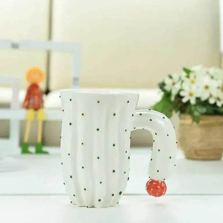 3D-Kaktus-Keramiktasse – einzigartige Kaffee-/Teetasse mit besonderem Henkel