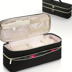Doppelschichtiger Kosmetik-Organizer mit großem Fassungsvermögen – Reise-Make-up-Tasche