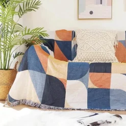 Doppelseitige Boho-Überwurfdecke mit Geo-Ethno-Design für Sofa, Reisen und Heimdekoration